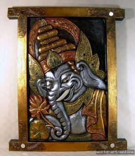 Ganesh Ganesha Indien Glücksgott Holz Wandbild Hindu Gottheit Buddha