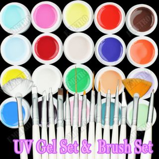 20 Farben UV Gel Farbgel Effekt Milchig + 15tlg Nail Art Pinsel Spot