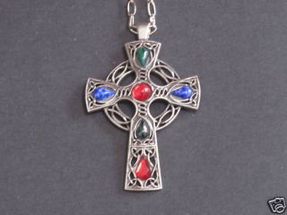Keltisches Kreuz silber/grün/blau/rot Zinn/ Pewter 373