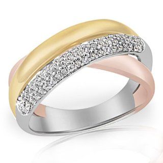 Goldmaid Damen Ring Pavee Tricolor 375 Gold 62 Diamanten 0,33 ct. Gr
