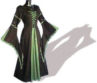 Mittelalter Kleid lang, im Leinen Look, Baumwolle, schwarz/grün