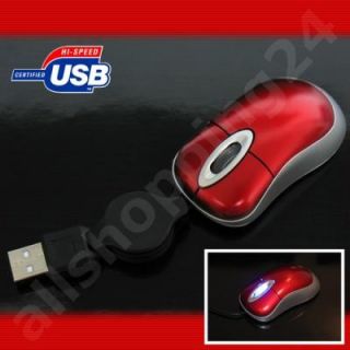 Mini PC Notebook Maus 800dpi Mouse mit Rollkabel   Rot
