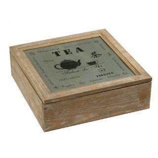 Teedose 9 Fächer Holz mit Metalldeckel TEA Salon de Thé 