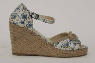 Damen Espadrilles mit Absatz und Blumen Blau Schuhe