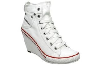 Diesel Exposition Wedge Womens Bright White Canvas Shoes 