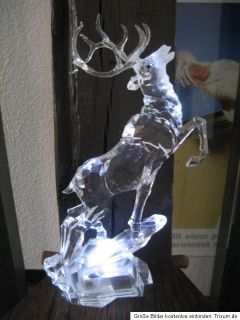 LED Hirsch mit Licht Acryl  Glas 34 cm 2 Motive Deko Tisch Jäger Edel