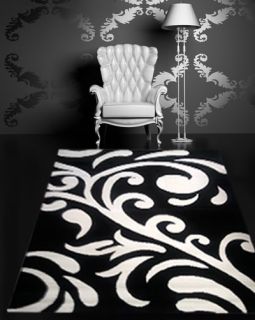 Designer Teppich Muster in Schwarz Weiss Black White TOP PREIS