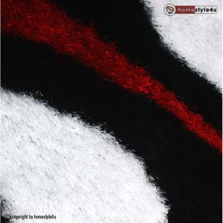 Designer Hochflor Teppich Shaggy 80 x 150 cm schwarz weiß rot Wellen