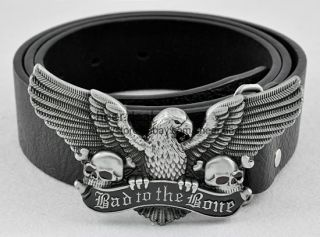 Western American Bad to the Bone Eagle Fly Wing Skull Mens Buckle