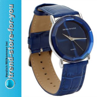 Ashley Brooke Armbanduhr Uhr Damenuhr mit Lederarmband blau