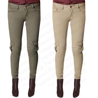 Damen Jeans Cargo Combat Army Biker Hose 6 Taschen Nietenbesetzt Eng