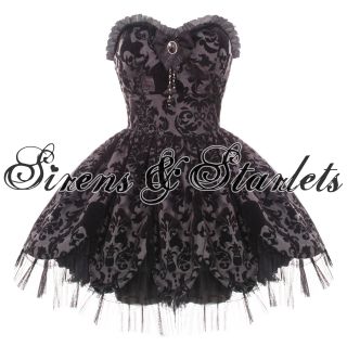 Kleid Mini Schwarz Gothic Viktorianischer Stil Trägerlos Schulterfrei