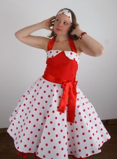 Vintage Rockabilly 50er Jahre Tanz Party Kleid Petticoat weiß / rot