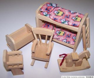 Puppenstube Möbel Kinderzimmer 6tlg. Puppenhaus Holz