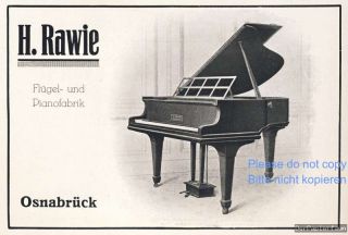 Flügel Fabrik Rawie Osnabrück Reklame von 1924 Klavier Piano Werbung