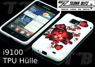 Schutz Hülle Weiß für Samsung Galaxy S2 i9100 Herz Band Design Case