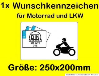 Motorrad Kennzeichen 250x200mm Motorradkennzeichen Wunschkennzeichen