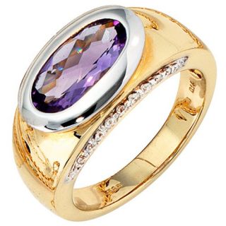 Amethyst & 11 Diamanten Brillanten, 585 Gold, violett, Goldring, Damen