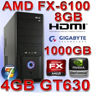 GAMER PC AMD BULLDOZER FX 6100 6x3,60 GHz 8GB GT630 4GB DX11 HDMI