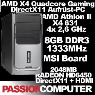 Gaming Aufrüst PC AMD Quad Core X4 631 4x 2.60GHz 8GB DDR3 HD 6450