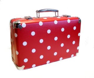 Koffer Pappe Reisekoffer, rot + weiße Punkte, Nostalgie 40cm