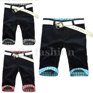 New Mens Casual Fit Denim Shorts Turn Up Chino Sports Jeans 5 Colors