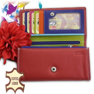 Echt Leder Geldbeutel Portemonnaie Etui für Kreditkarten Damen Rot