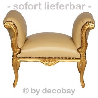 Nostalgische Sitzbank mit Lehne im Barock Design beige gold massiv