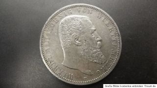Silbermünze 5 Mark Wilhelm II König von Wuerttemberg 1907