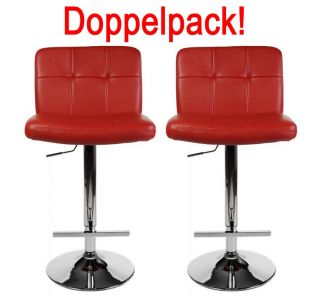 Doppelpack Barhocker Lissabon rot / Design Barstuhl Drehstuhl Chrom