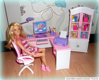 Möbel für Barbie und co Neu Büro Konvolut Schreibtisch Schrank PC