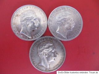 Kaiserreich 3 Mark 1908A und 1909A und 1912A Silbermünze Wilhelm II
