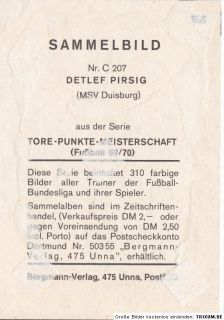 Detlef Pirsig MSV Duisburg Bergmann Sammelbild 1969 70 Orig. Sign