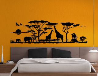 WANDTATTOO Wandaufkleber Afrika Savanne Serengeti Elefanten/Giraffen