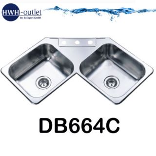 Eck Edelstahl Einbauspüle 2 Becken Corner Sink DB664C