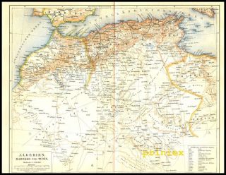 Landkarte Algerien Marokko Tunis Tripolis 1890 Original
