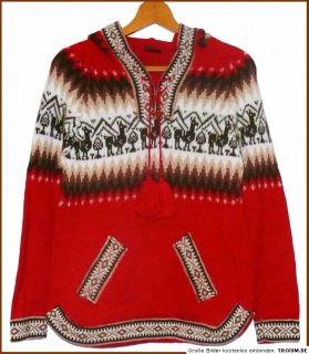 Peru ALPAKA Pullover ROT + Muster braun, Gr. XL, 46 48, Alpaca Wolle