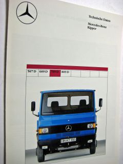 Mercedes Datenblatt Transporter T2 709 D Kipper 1986