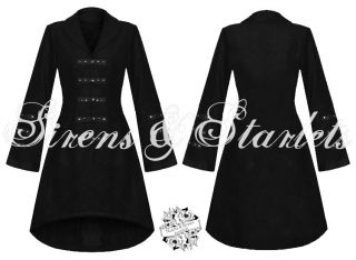 Damen Jacke Mantel neu schwarz Gothik Steampunk Wolle Effekt lang
