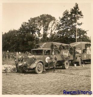 WONDERFUL Wehrmacht Grafitti Inscribed Mercedes Ambulances on Road