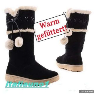 NEU !! Designer Damen Warmfutter Winter Stiefel mit bommel D74 schwarz