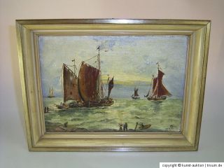 originales Ölgemälde altes Öl Bild Gemälde Schiffe Meer signiert