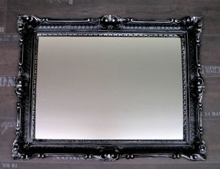 Wandspiegel Schwarz/Silber Rechteckig 90x70cm BAROCK Antik Spiegel