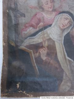 Barock Gemälde Maria mit Engel, Ikone am Grab Ölbild auf Leinwand um