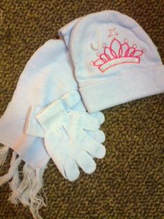Mütze,Schal,Handschuhe Mädchen,mit Kronenstickerei