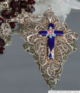Antiker sehr seltener Granat   Rosenkranz   Kreuz groß 7 cm , um 1830