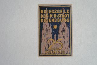 704) Notgeld Kriegsgeld Stadt Regensburg 25 Pfg.1918