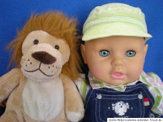 große Zapf Babypuppe 62 cm Puppe + Plüschlöwe + Markenbabykleidung