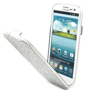 Handytasche für Samsung Galaxy S3 Leder Weiß Strass Tasche Case
