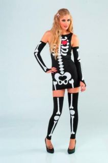25B Halloween Damen Kostüm Sexy Skelett Kleid Mit Armen Und